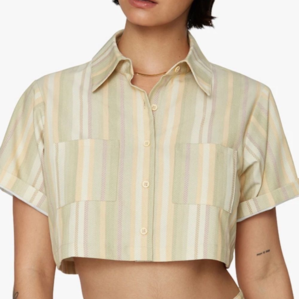 Danielle Bernstein Cropped Stripe Button Down